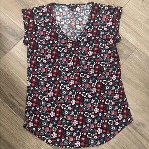 Express - Floral V-Neck Cap Sleeve Top